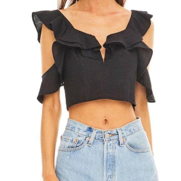 ASTR The Label Black Thea Linen Blend Crop Top Size XS - Picture 1 of 10